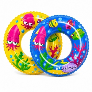 Colac gonflabil copii cu imprimeu marin, 50 cm, galben, pentru piscina si plaja