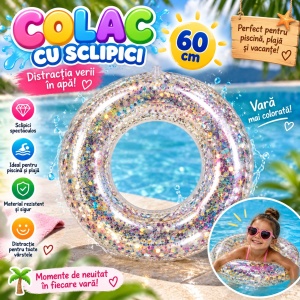Colac Gonflabil cu Sclipici Multicolor pentru Copii, 60 cm