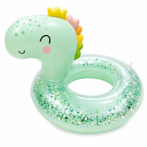 Colac gonflabil dragon cu sclipici pentru copii, 70 cm, verde pastel, piscina si mare