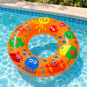 Colac Gonflabil Portocaliu cu Peștișori și Animăluțe Marine, 50 cm – pentru Piscină și Plajă - Img 5