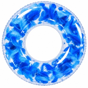 Colac Gonflabil Transparent cu Pene Albastre, 80 cm – Piscină și Plajă - Img 2