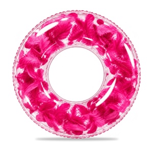 Colac Gonflabil Transparent cu Pene Fucsia, 80 cm – Plajă și Piscină - Img 4