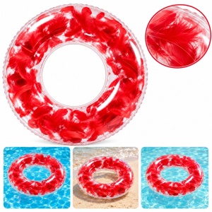 Colac Gonflabil Transparent cu Pene Roșii, 80 cm – pentru Plajă și Piscină
