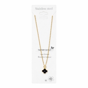 Colier Roxé auriu cu pandantiv trifoi negru și cristale, 40 cm - Img 2