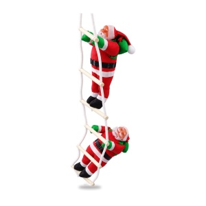 Decorațiune de Crăciun cu 2 Moș Crăciun pe scară, plastic și textil, 65 cm - Img 3