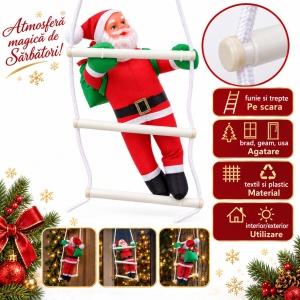 Decorațiune de Crăciun Moș Crăciun cățărător pe scăriță, textil și plastic, 55 × 25 cm - Img 2