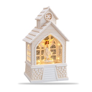 Decoratiune luminoasa de Crăciun cu muzica, model căsuță albă cu înger, 14x7 cm - Img 2