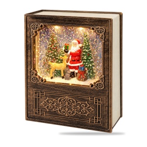 Decorațiune luminoasă și muzicală de Crăciun, model carte cu Moș Crăciun, maro, 20×16 cm - Img 2
