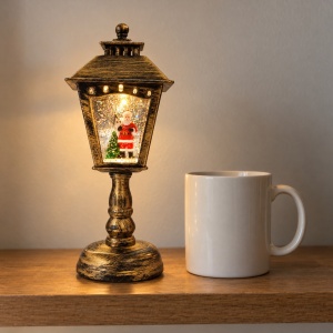 Felinar decorativ de Crăciun cu figurină Moș Crăciun, cu lumini și sunete, 20,5x9 cm - Img 5