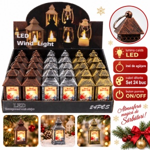 Felinar decorativ de Crăciun cu LED, din plastic, set 24 de bucăți, 4,5x9,5cm