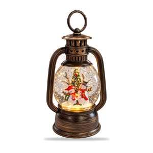 Felinar decorativ de Crăciun, cu lumini LED si muzica, 19x8 cm - Img 3