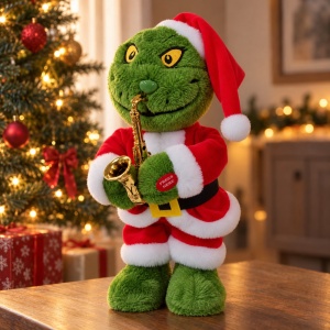 Figurină Grinch cu saxofon, cântă și dansează, pluș și plastic, aprox. 34 x 18 cm - Img 3