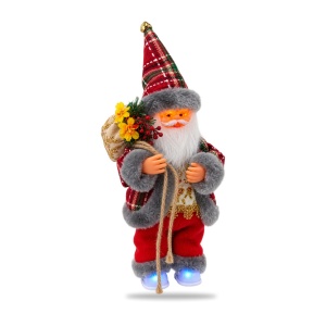 Figurină Moș Crăciun interactiv cu sunete, lumini și mișcări de dans, săculeț cu flori, 28x10 cm - Img 6