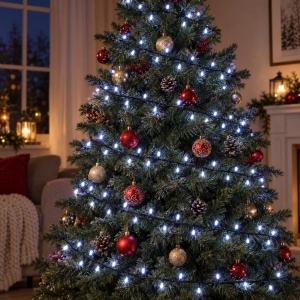 Instalație de Crăciun LED tip rolă, 100 m, 600 LED-uri, alb rece, fir negru, 8 moduri - Img 5