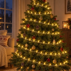 Instalație LED Tip liniar, 240 LED alb cald, fir alb, 30 m - Img 4