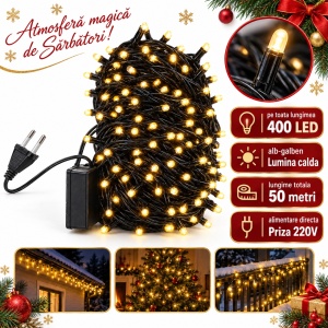 Instalatie LED tip liniar, 400 LED alb-cald, 50 m, fir negru - Img 2
