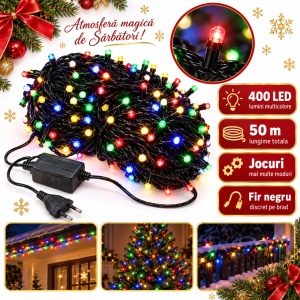 Instalatie LED tip Liniar, 50 m, 400 LED Multicolor, fir negru, multiple jocuri de lumini - Img 2
