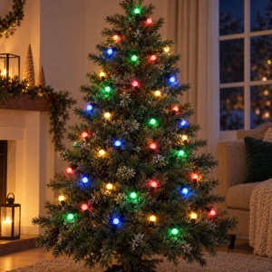 Instalatie LED Tip Liniara, 6 m, 40 LED-uri Multicolor, Fir Negru, model LED in forma de floare - Img 6