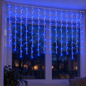 Instalatie LED tip ploaie, 120 de LED-uri albastre, 4 m, fir alb, interconectabila - Img 7