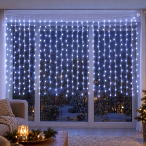 Instalație LED tip ploaie, 240 LED, 6 m, alb rece, interconectabilă, fir alb - Img 7