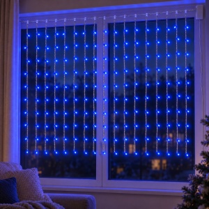 Instalație LED tip ploaie , 240 LED albastre, 6 m, fir alb , interconectabilă - Img 6
