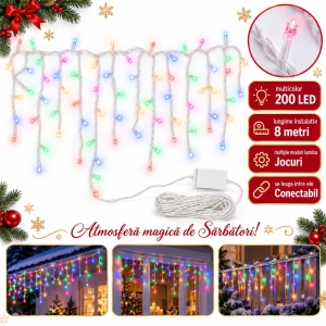 Instalatie LED tip turturi , 200 LED multicolor, 8m, interconectabila, cu jocuri de lumini - Img 5