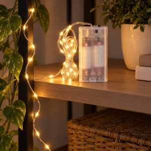 Instalație luminoasă LED alb-galben, pe fir de cupru - Img 5