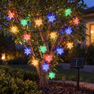 Instalatie solara de Craciun, LED in forma de fulgi de nea, 4 m, 20 LED multicolore - Img 7