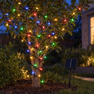 Instalație solară luminoasă de Crăciun, 10 m, 100 LED multicolor, LED tip globuleț - Img 4