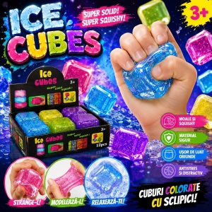 Jucărie Antistres Cub Squishy cu Sclipici, Model Aleatoriu, Elastică și Moale, Cub Colorat pentru Copii
