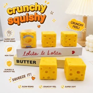 Jucărie Antistres Squishy Cașcaval Crunchy, Moale și Elastică, Textură Crunchy, Model Brânză
