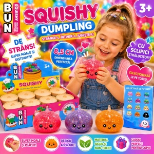 Jucărie Antistres Squishy Dumpling Unicorn cu Sclipici, 8.5 cm, Super Moale, Model Aleatoriu