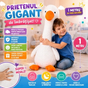 Jucărie de Plus Gâscă Gigant 100 cm, Moale și Pufoasă, Perna de Îmbrățișat, Cadou pentru Copii și Adulți