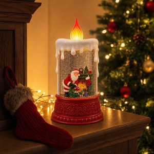 Lampa decorativa in forma de lumânare cu Mos Craciun, alimentare USB sau baterii, 28x15x11cm - Img 2