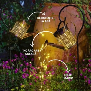 Lampă Solară de Grădină cu Stropitoare Decorativă, Metal, Lumini LED, Golden - Img 5