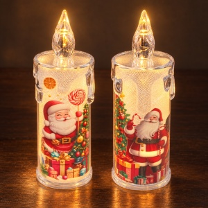 Lumanare decorativa LED Craciun, model aleatoriu, plastic transparent, 16 cm - Img 3