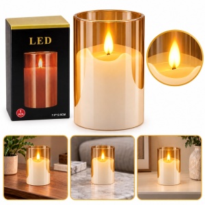 Lumânare LED decorativă în pahar de sticlă aprox. 11 x 6,5 cm, măsurat cu rigla