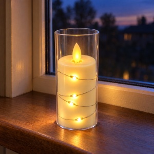 Lumânare LED decorativă, și sticla transparenta, efect realist flacără, 15,5 cm - Img 3