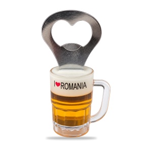 Magnet de frigider cu desfăcător, halbă de bere I ❤ ROMANIA, aprox. 8,5 × 4 cm - Img 2