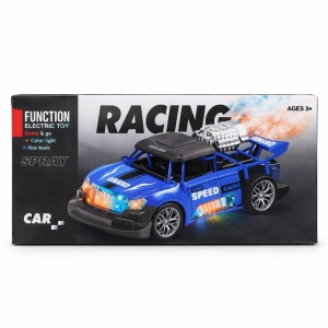 Masinuta electrica racing albastra cu efect fum, lumini si sunete, bump & go, 21x10,5 cm - Img 2