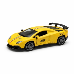 Masinuta sport metalica 1:36, design racing, deschidere usi, galben, 15 cm