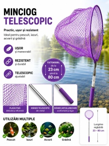 Minciog Telescopic Extensibil Mov 23–80 cm – pentru Pescuit, Acvariu și Iazuri - Img 2