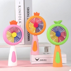 Mini ventilator portabil pentru copii, reincarcabil USB, 3 viteze, model ananas, roz - Img 2