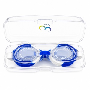 Ochelari de inot copii albastru-alb, reglabili, cu dopuri urechi silicon transparent