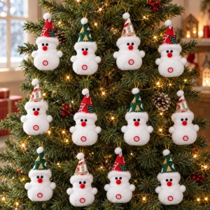 Ornamente de brad, set 12 bucăți, om de zăpadă din pluș, culori asortate, 17 × 6 cm - Img 10