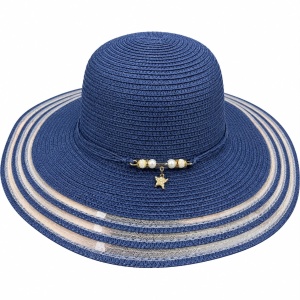 Pălărie de Plajă Albastră cu Boruri Largi, Perle și Pandantiv Stea – Damă - Img 2