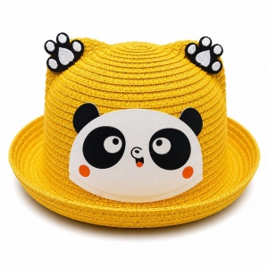 Palarie de Vara Galben Mustar cu Panda pentru Copii, Protectie UV si Design Vesel