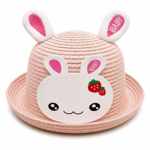 Palarie de Vara Roz Pudrat cu Iepuras pentru Copii, Protectie UV si Design Dragut