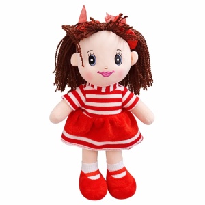 Papusa din material textil 33 cm rosie- recita Ingerasul, baterii incluse