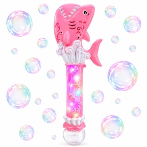 Pistol de jucarie electric cu baloane de săpun rechin roz, cu lumini LED, 40 cm